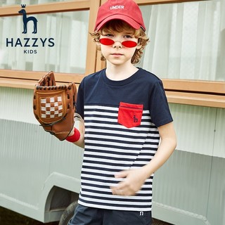 HAZZYS 哈吉斯 男童短袖条纹T恤