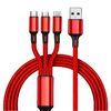 RAGAU 睿高 Lightning Micro USB Type-C 一拖三数据线 1.2m 亮红