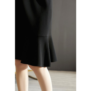 连衣裙2021新款女夏季法式气质显瘦洋气时尚鱼尾小黑裙中长裙 2XL 黑色