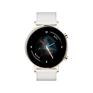 HUAWEI 华为 WATCH GT 2 时尚款 智能手表 42mm 金色不锈钢表壳 凝霜白皮革表带（血氧、GPS、心率）