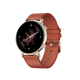 HUAWEI 华为 WATCH GT 2 时尚款 智能手表 42mm 金色不锈钢表壳 栗木红皮革表带（血氧、GPS、心率）