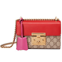 GUCCI 古驰 Padlock系列 女士单肩包 409487 KLQIG 9784 乌木色拼红色