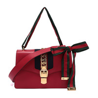 GUCCI 古驰 SYLVIE系列 女士手提单肩包 421882 CVLEG 8604 芙蓉红 小号