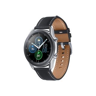 SAMSUNG 三星 Galaxy Watch3 蓝牙版 智能手表 45mm 冷山灰不锈钢表盘 黑色皮革表带(GPS、血氧)