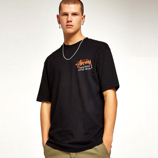 Stussy短袖T恤男 2021夏季新款美式潮牌斯图西时尚休闲短袖男女款 T-015黑色橙字T恤 S