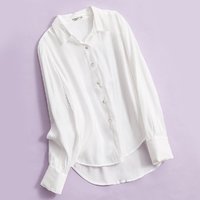 拉夏贝尔旗下新款女装衬衫气质薄款仙女风通勤翻领长袖衬衣 S 白色