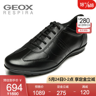 GEOX 健乐士 男鞋男士运动鞋舒适透气系带商务休闲男鞋U74A5B 黑色C9999 43