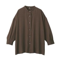 MUJI 无印良品 女士立领七分袖罩衫 BCA13C0A 深棕色 M-L