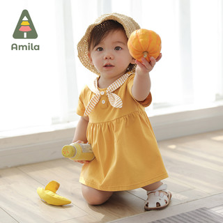 Amila 啊咪啦童装女宝宝连衣裙夏季新款儿童婴儿女童洋气公主裙子 黄色 90cm