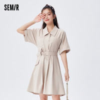 Semir 森马 连衣裙女衬衫裙夏2021新款中袖裙子夏季气质西装领温柔系长裙