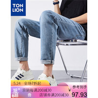 Tonlion 唐狮 牛仔裤男2021春季新款修身直筒裤子男 中牛仔蓝 29