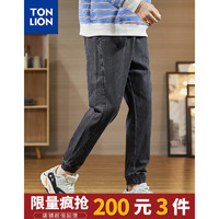 Tonlion 唐狮 牛仔裤男春季新款宽松束腿裤子 黑色 M