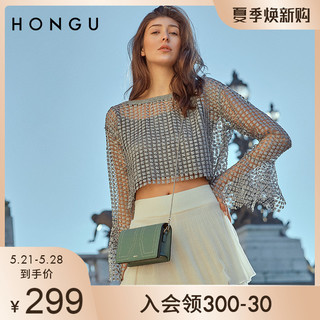 HONGU 红谷 夏季小包包女包新款潮女士牛皮单肩斜挎包时尚链条斜跨小方包