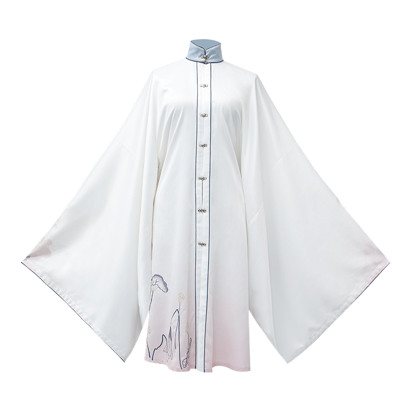 七月夕 明制汉服 墨染 女士立领对襟长衫 走秀款 HF20QCJS002 白色 S