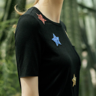 La·go·go 拉谷谷 女士圆领短袖T恤 IATT315A02 黑色 S