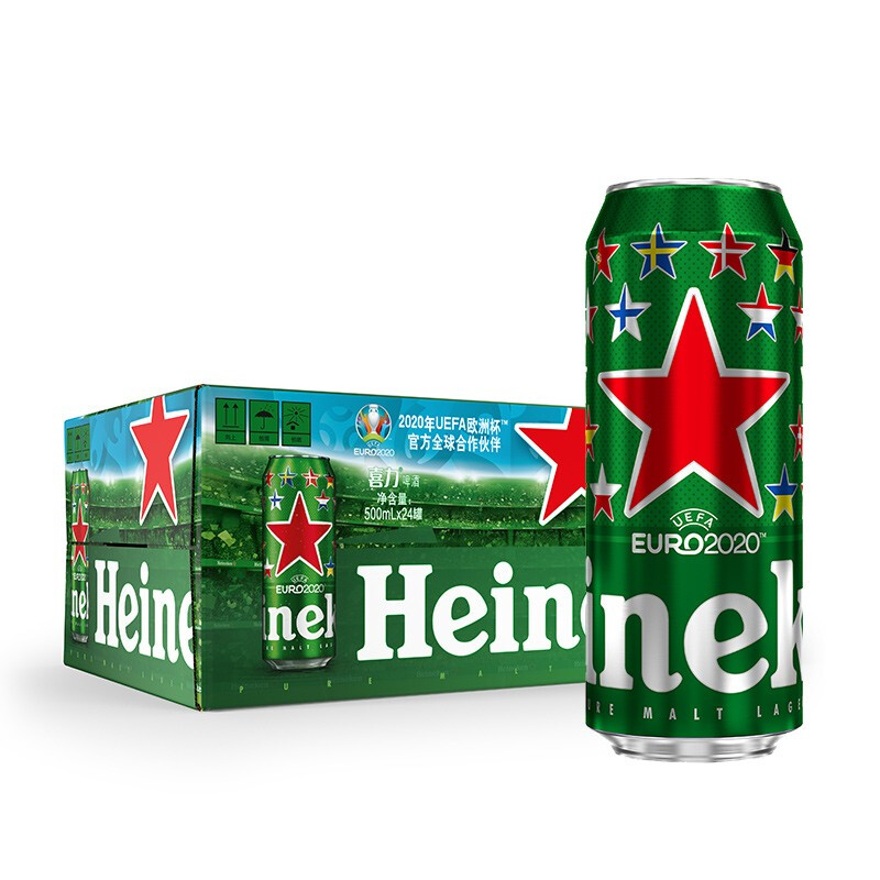 Heineken 喜力 啤酒 经典风味啤酒 整箱装 全麦酿造 原麦汁浓度≥11.4°P 500mL 24罐