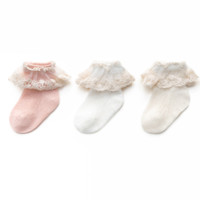 CHANSSON 馨颂 U058F 婴儿袜子 3双装 蕾丝花边粉白米 0-6个月