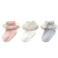 CHANSSON 馨颂 U058F 婴儿袜子 3双装 蕾丝花边粉白灰 6-12个月