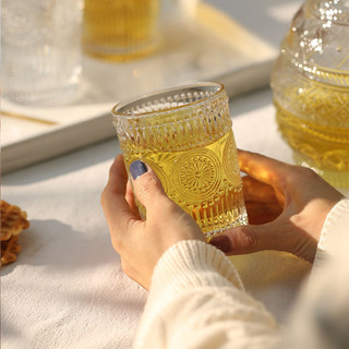 玻璃杯家用高颜值透明水杯复古浮雕杯子ins太阳花欧式风