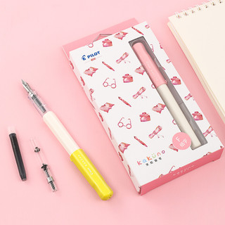 PILOT 百乐 钢笔 kakuno系列 FKA-1SR 淡粉色白杆 F尖 墨囊+吸墨器盒装