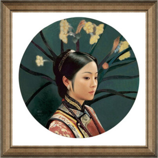 当代著名油画家姜国芳 新中式人物油画《兰》66*66cm 典雅栗（偏金色）油画布