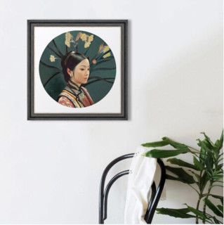 当代著名油画家姜国芳 新中式人物油画《兰》66*66cm 典雅栗（偏金色）油画布