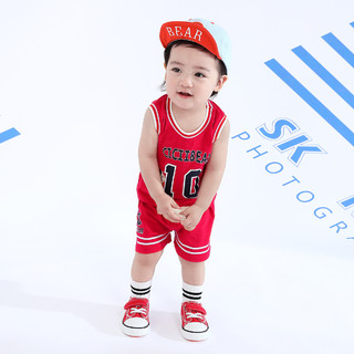 【2021夏热卖】男童女童套装纯棉篮球服宝宝运动套装童装无袖 110 红色