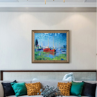 克劳德·莫奈油画《成双的红帆船》75×66cm 油画布 画框典雅栗（偏金色）