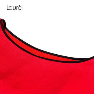 Laurel早秋新款红色醋纤不对称褶皱滚边撞色连衣裙女L173Y02200