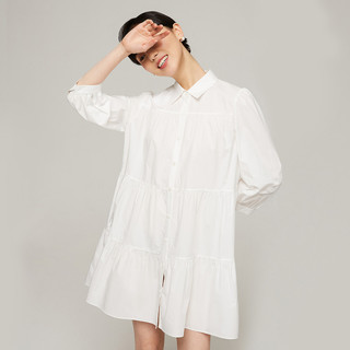 naivee 纳薇 2021春季新款通勤气质知性法式娃娃棉衬衫裙连衣裙女装 白色 155/80A