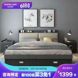 SUFEILUOKE 苏菲洛克 北欧简约双人储物单床 B款 180*200cm