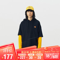 VANS 范斯 Vans范斯官方 撞色拼接假两件男女情侣连帽卫衣 黑色 M