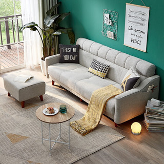 QuanU 全友 家居 北欧简约客厅布艺沙发 可折叠沙发床 102265 (米色)布艺沙发(3+脚凳)