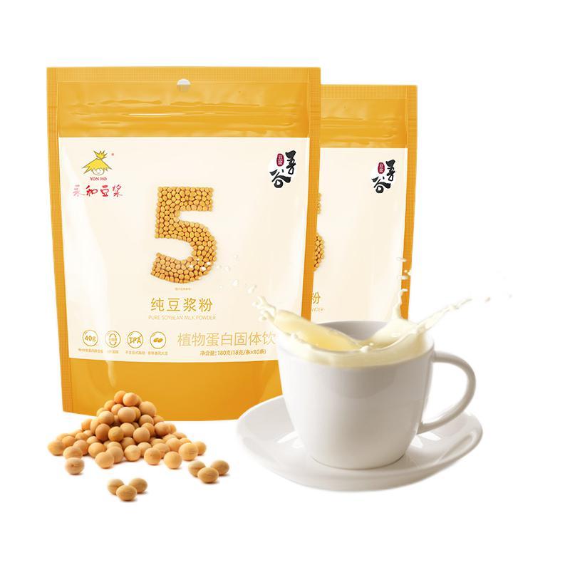 YON HO 永和豆浆 0蔗糖添加 纯豆浆粉180g（18g*10袋）40%高蛋白即食营养早餐 纯豆浆粉10条*2包
