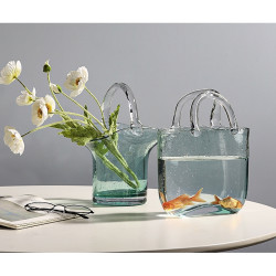 透明花瓶 Clc Grand 北欧透明玻璃包包花瓶网红手提篮摆件创意轻奢客厅水养插花装饰品多少钱 什么值得买