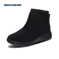 SKECHERS 斯凯奇 Skechers女鞋针织袜套反毛皮短靴保暖雪地靴休闲靴16605 黑色/灰色BKGY 35.0