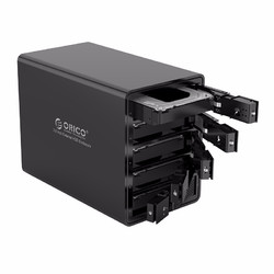 ORICO 奥睿科 磁盘阵列硬盘柜3.5英寸RAID柜SATA串口全铝台式机双/四/五盘位外置盒 五盘位硬盘柜 USB3.0版本-黑色