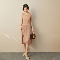 AnneKlein无袖V领连衣裙2021夏季新款连衣裙女百搭中长裙子 L 奶茶色