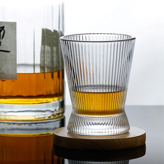 日式锤纹杯竖纹树皮纹酒杯威士忌杯子锤目青森未央玻璃杯mojito杯 青森杯--竖纹款(木盒装)x1