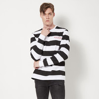 GUESS春秋 男士复古条纹圆领长袖套头衫 M 黑白条纹