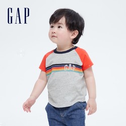 Gap 盖璞 婴儿LOGO撞色条纹短袖T恤702838夏季2021新款童装活力上衣