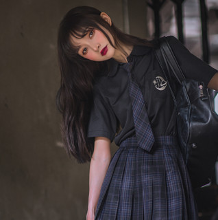 HAIYUESHE 海月社 自成宇宙 JK制服 西式制服 女士短袖衬衫 黑色 XS