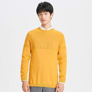 【热销尖货】mecity潮流休闲纯色圆领青春长袖男式毛衣 XL 黄橙
