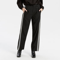 【热卖尖货】女式休闲裤春秋侧面拼条直筒裤休闲裤 24 黑色