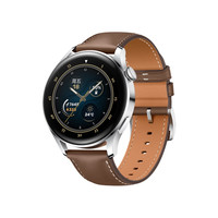 HUAWEI 华为 WATCH 3 时尚款 eSIM智能手表 46.2mm 钢色不锈钢表壳 棕色皮革表带（GPS、血氧）