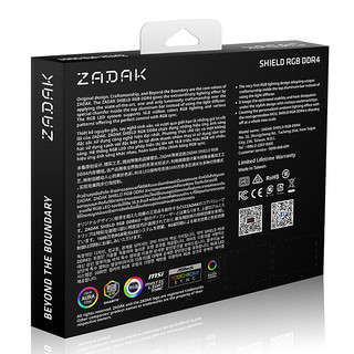 ZADAK 扎达克 SHIELD系列 DDR4 3600MHz RGB 台式机内存 黑白 16GB 8GBx2 ZD4-SH136C07-16GYSD