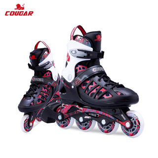 COUGAR 美洲狮 成人可调码数轮滑鞋直排轮溜冰鞋 黑红M码