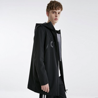 杰克琼斯春季男装时尚休闲帅气连帽抽绳字母印花风衣外衣男 XXXL E40黑色