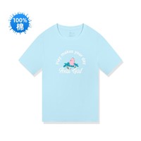 女童儿童T恤短袖 130-165cm夏季透气纯棉 安踏童装 140 淡雅蓝