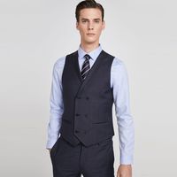 新款纯绵羊毛男士纯色双排扣修身西装马甲EDIT|419434506 S 蓝色